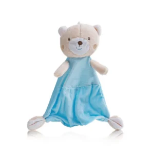 Blue teddy baby security blankie with soft plush character and blanket body