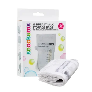 Snookums 25-pack pre-sterilised breast milk storage bags with storage bag packaging