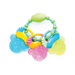 Colourful gel teething toy with textured teething surfaces for babies