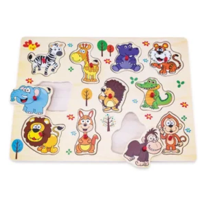 Kids Wild Animals Wooden Peg Puzzle with colourful animal pieces