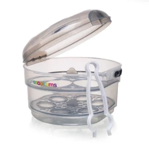 Snookums microwave baby bottle steriliser with lid and removable sterilising trays